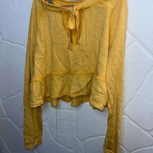 Free People Mustard Long Sleeve Top with Ruffle Detail